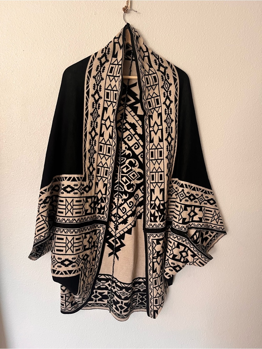 Flying Tomato Black & Cream Geometric Knit Wrap Cape
